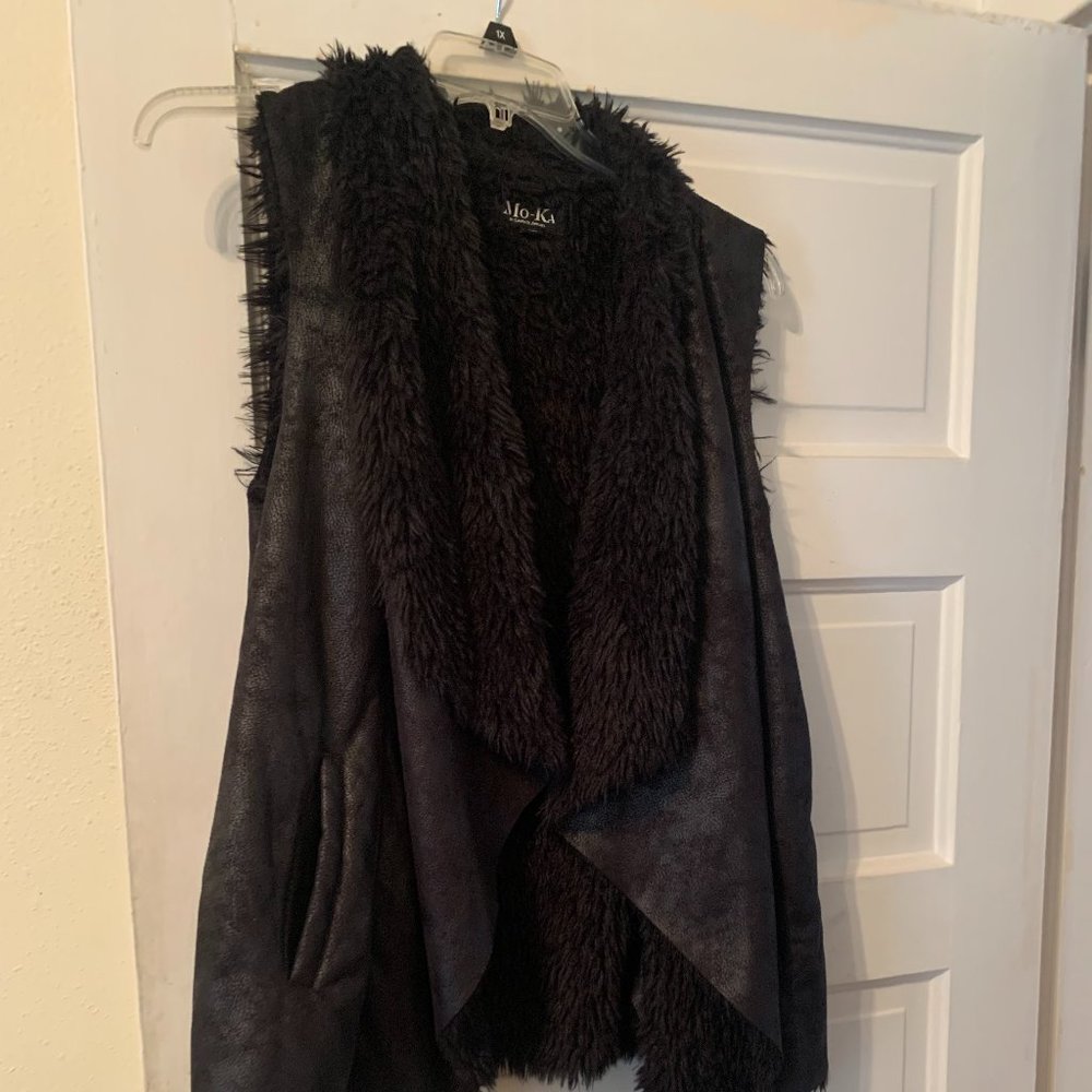 Black Faux Fur and Leather Vest